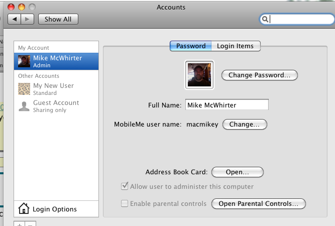 administrator username and password mac